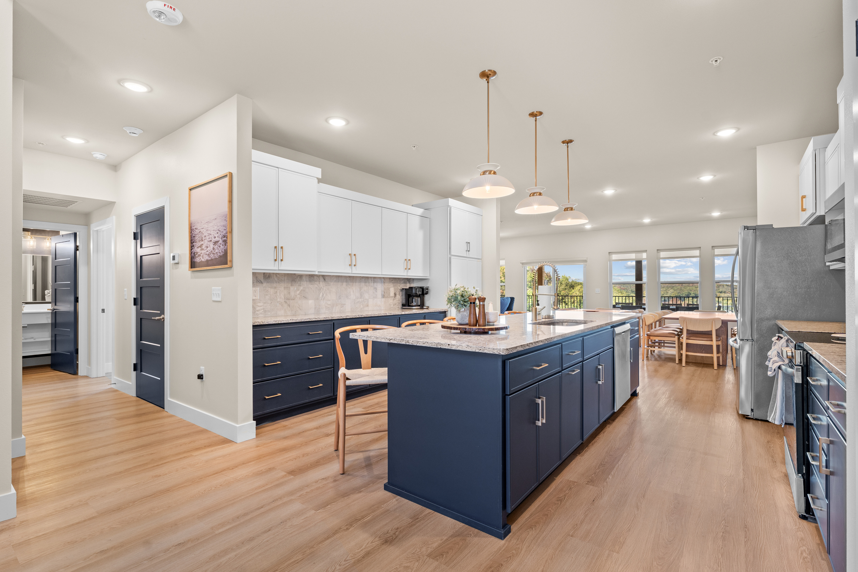 The open floor plan provides an airy feel