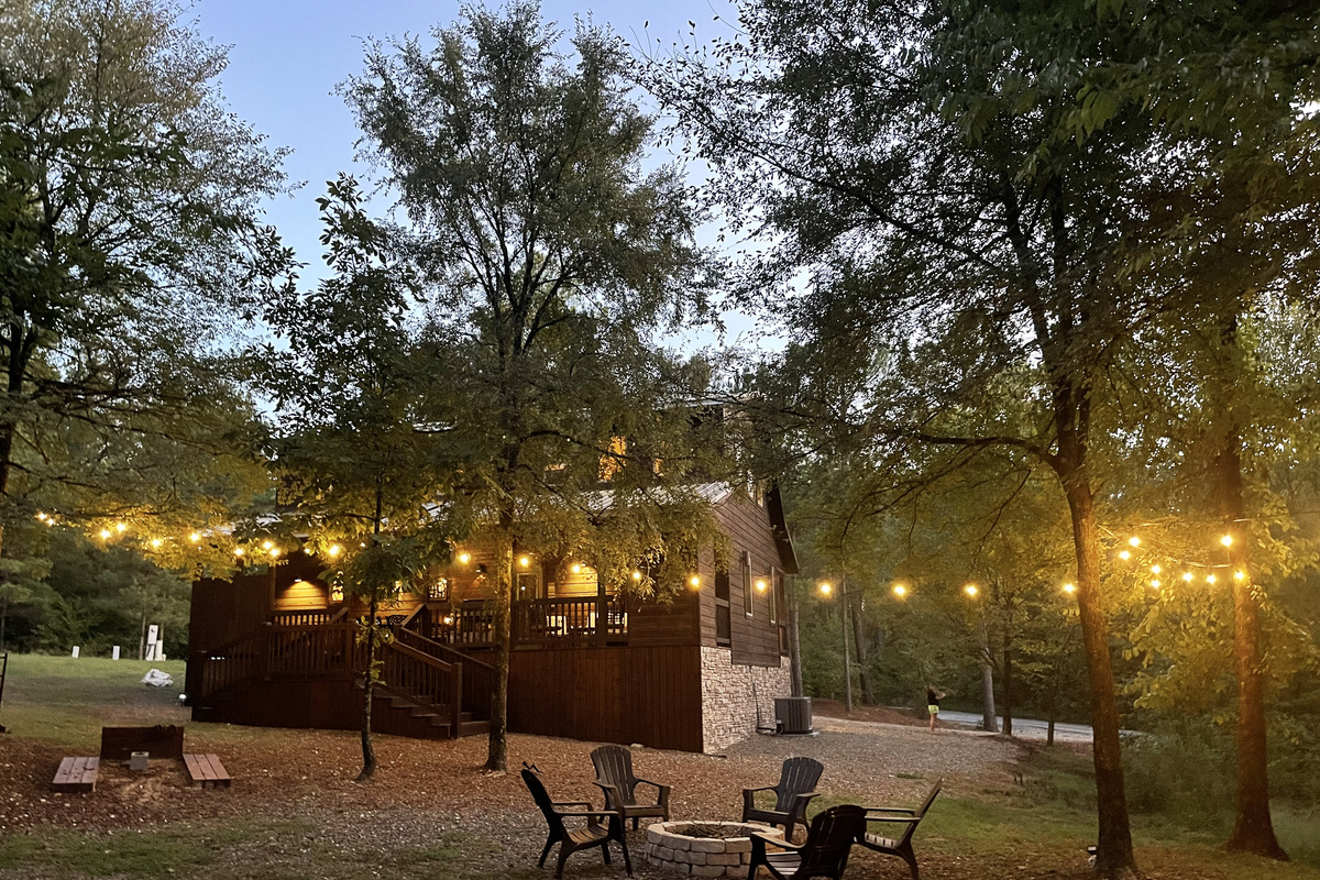 Beautiful backyard with games and fun party lights!