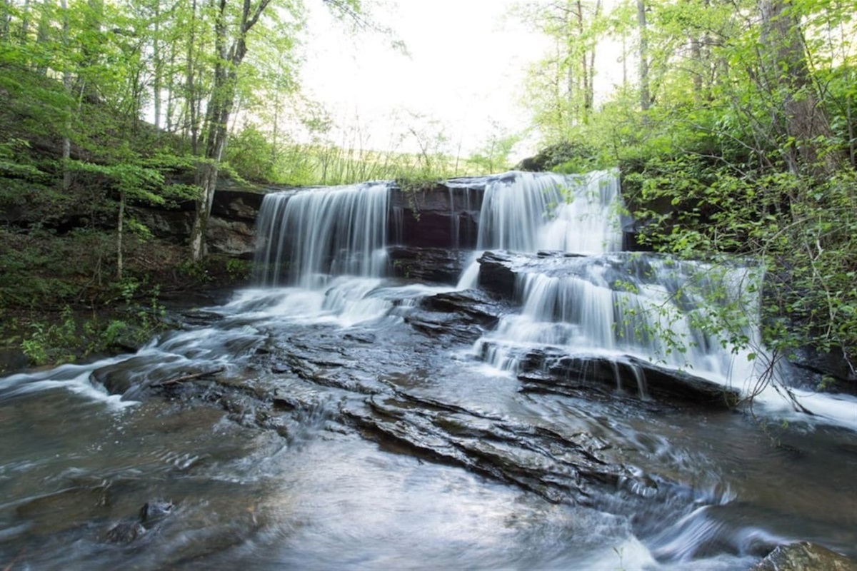 Waterfall directly across from the private beach Mirror Lake: Look for the Nature Walk Sign!