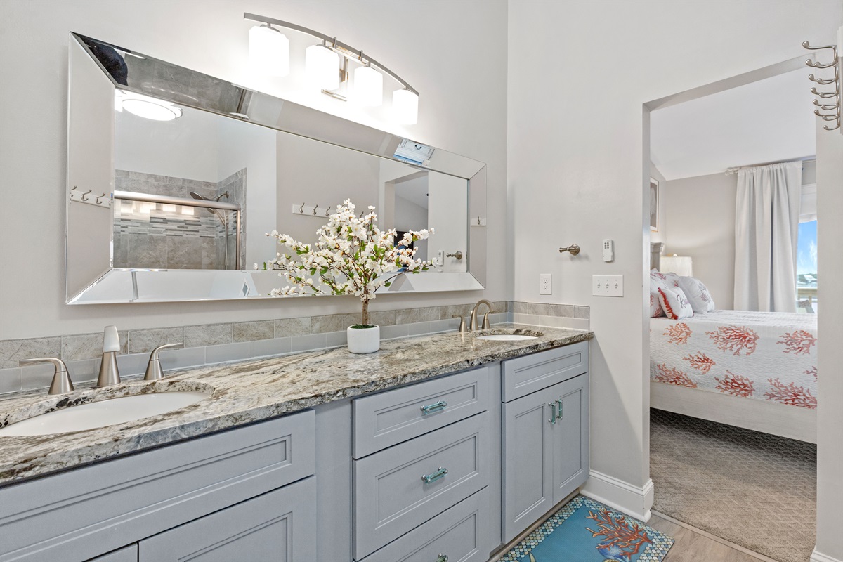 Spacious double-sink vanity&mdash;perfect for getting ready with ease