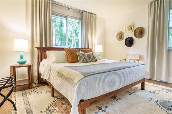 King bed | fresh linens | extra blankets and pillows | black out curtains
