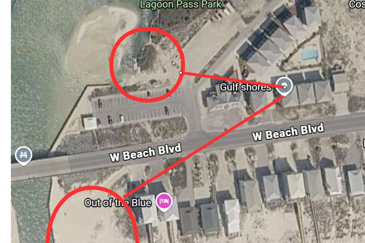 Aerial view of a map of the area. As you can see this home is really close to the Beach and the Lagoon! This is the perfect spot to enjoy both!!