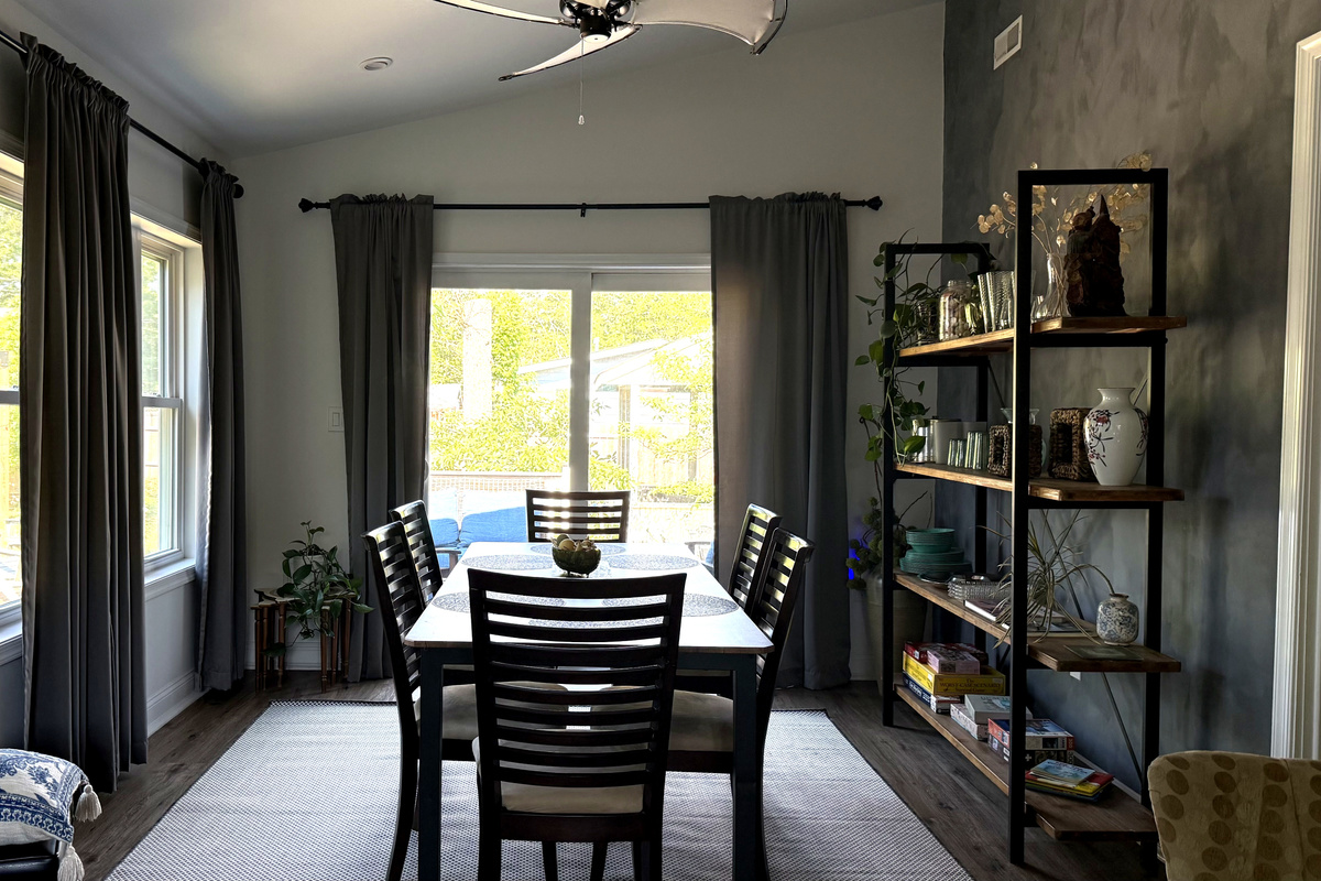 the dining table seats six with room for feasts!