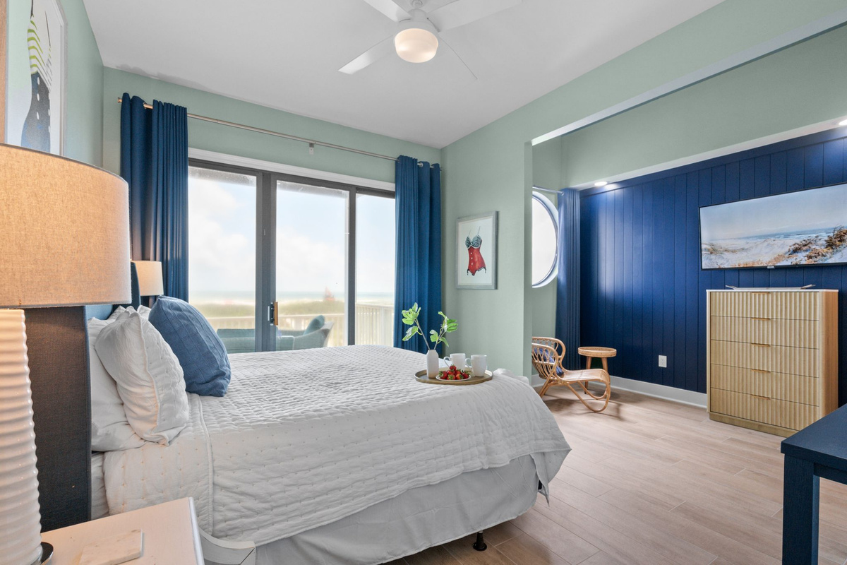 Bright, cozy, and peaceful—this bedroom offers a private ensuite and uninterrupted gulf views from the deck.