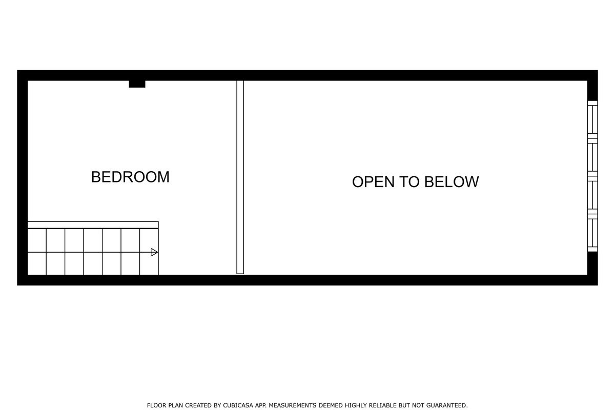 Loft level floor plan with the upper bedroom overlooking the living room below
