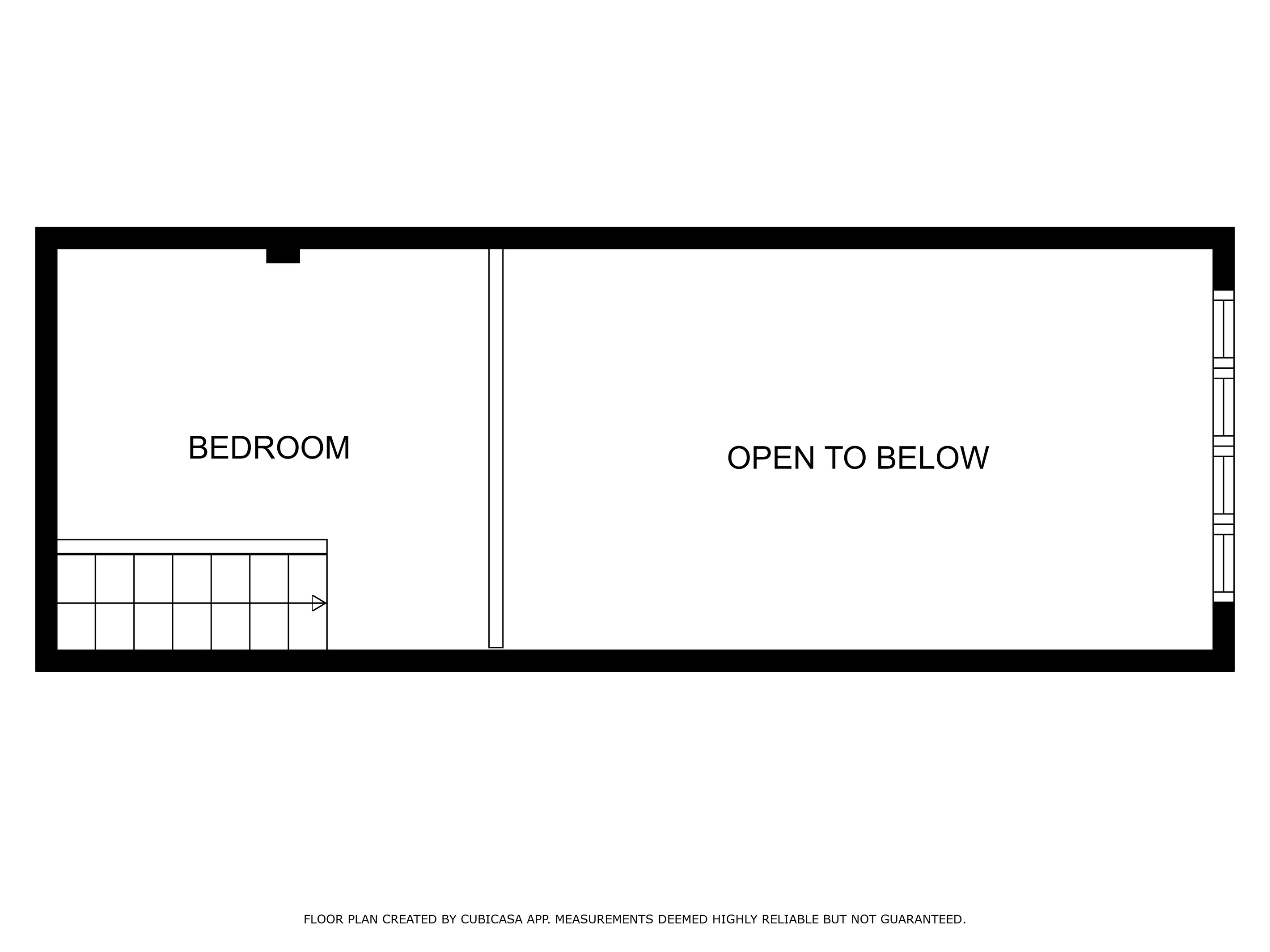 Loft level floor plan with the upper bedroom overlooking the living room below