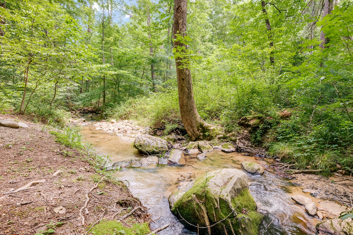 A quiet creek flows near the home
