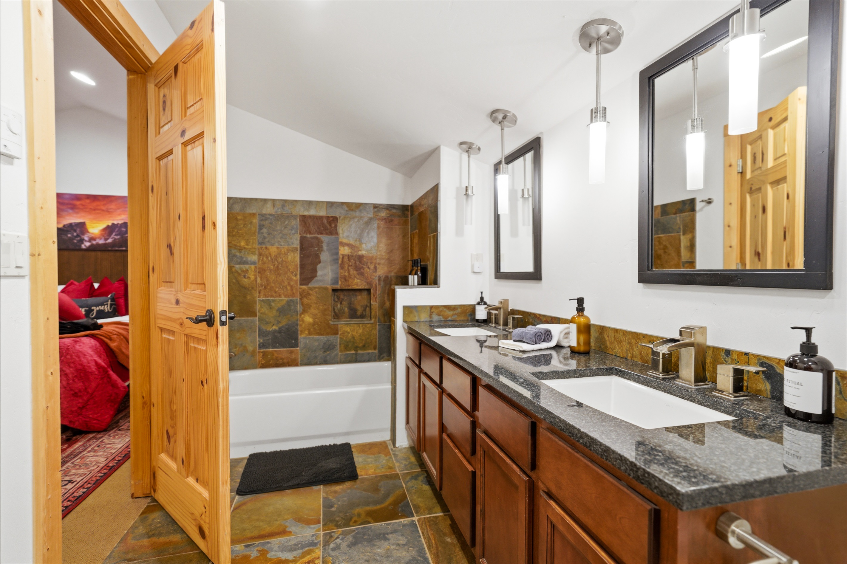 Rustic textures meet crisp white finishes—creating a spa-like retreat you’ll look forward to using.