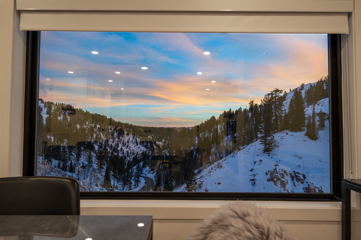 Sunset mountain views from inside the condo.