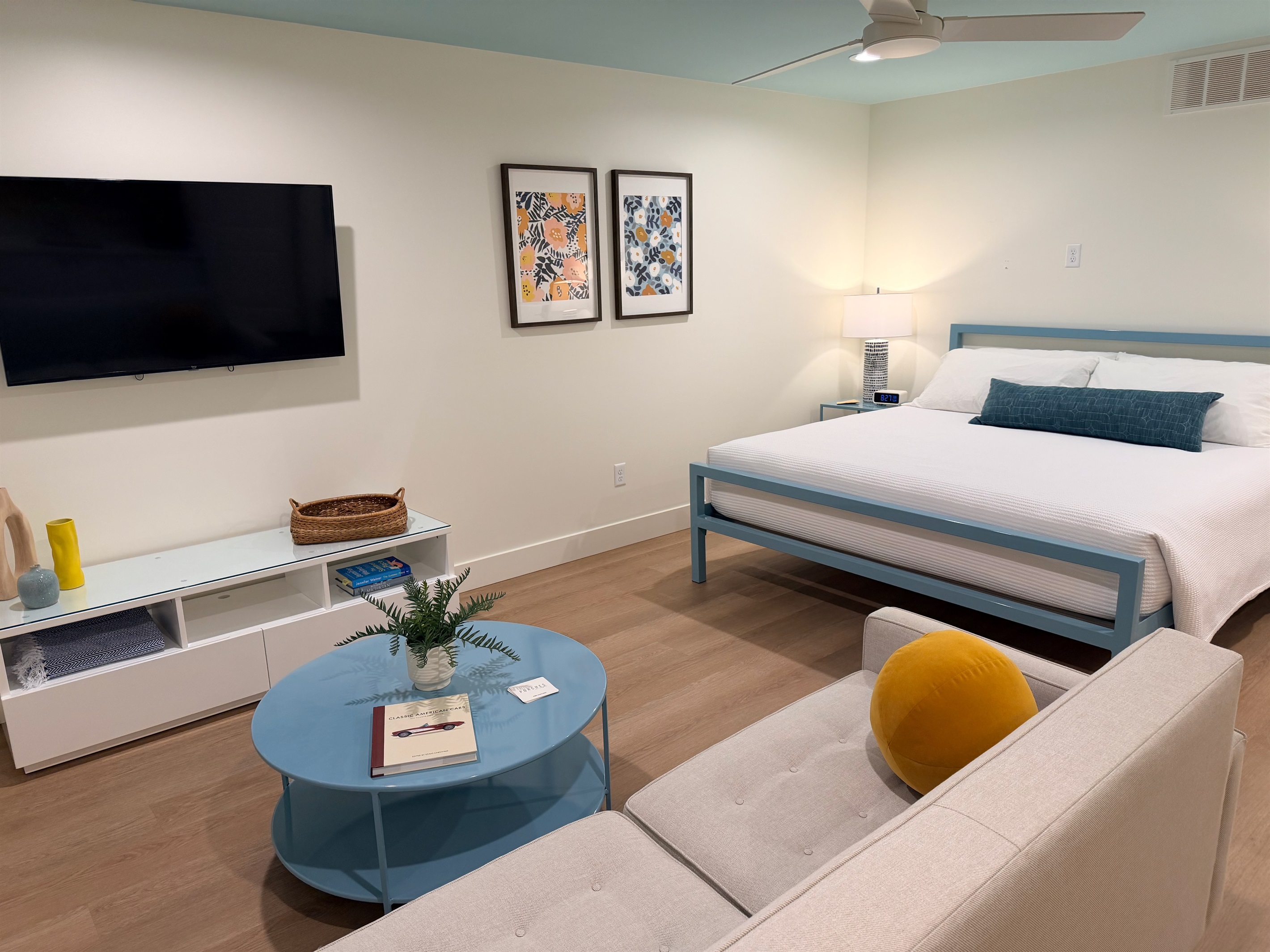 Living area and king bed