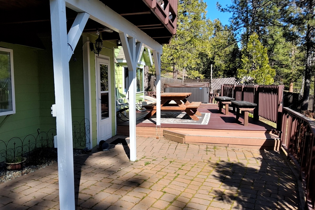 Front patio and Hot tub. 