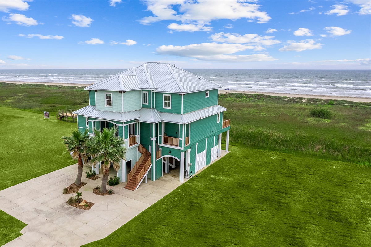 Exterior: Aerial view of your beachfront oasis at Seahorse Estates with direct beach access.