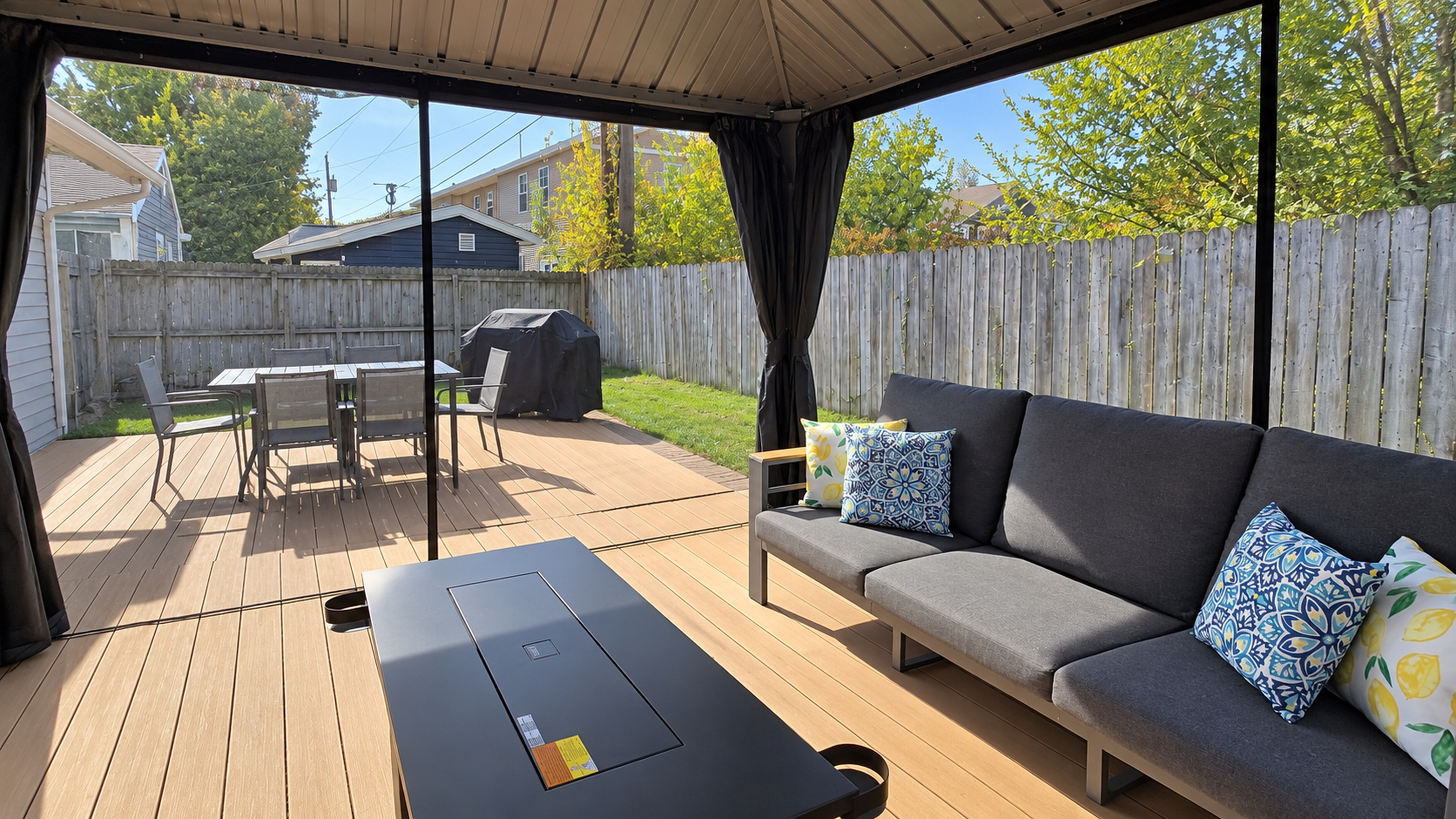 From fireside lounging to outdoor dining and grilling—all on one spacious deck.
