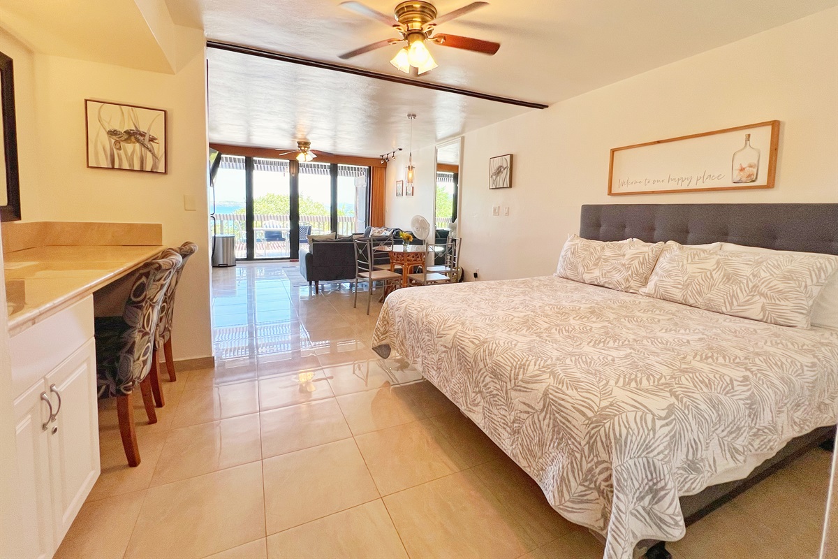 Open loft plan with king bed