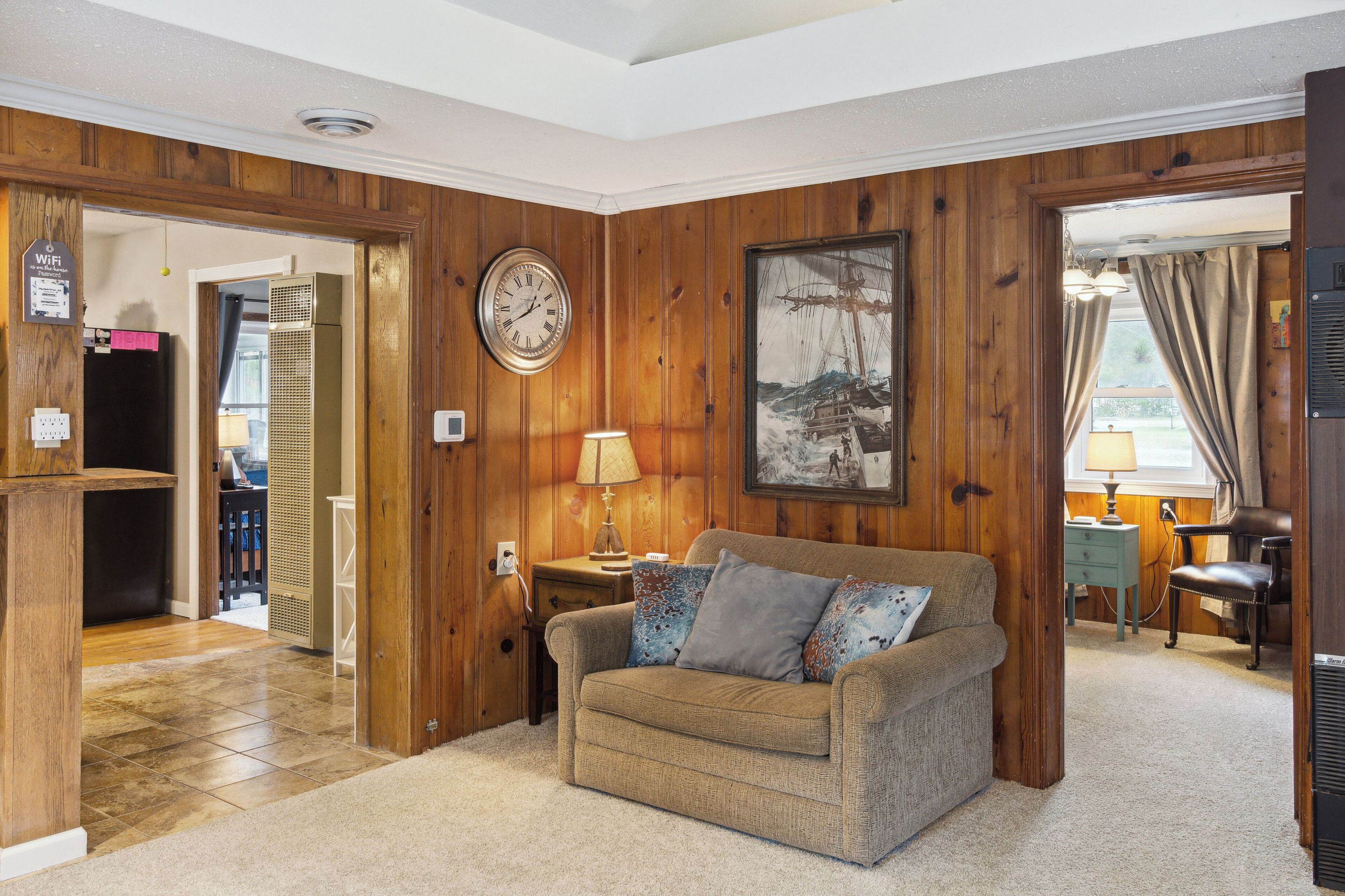 Twin size sofa-bed for added sleep space.