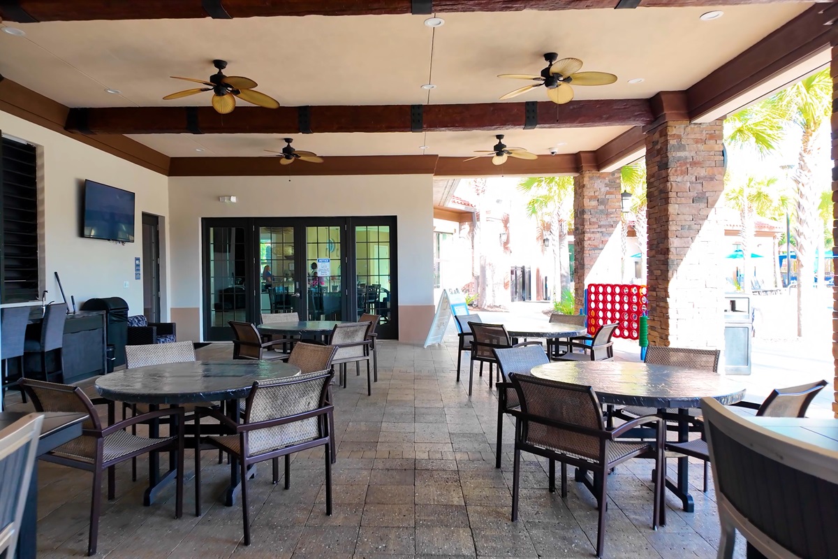 Shaded seating at the cafe