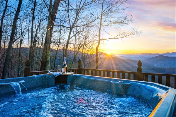 Picture yourself soaking in a hot tub under a sky full of stars, surrounded by GORGEOUS mountain views and nature! Reminder: Glassware seen in photos is for decorative purposes only. For safety, no glassware or alcohol near the hot tub.