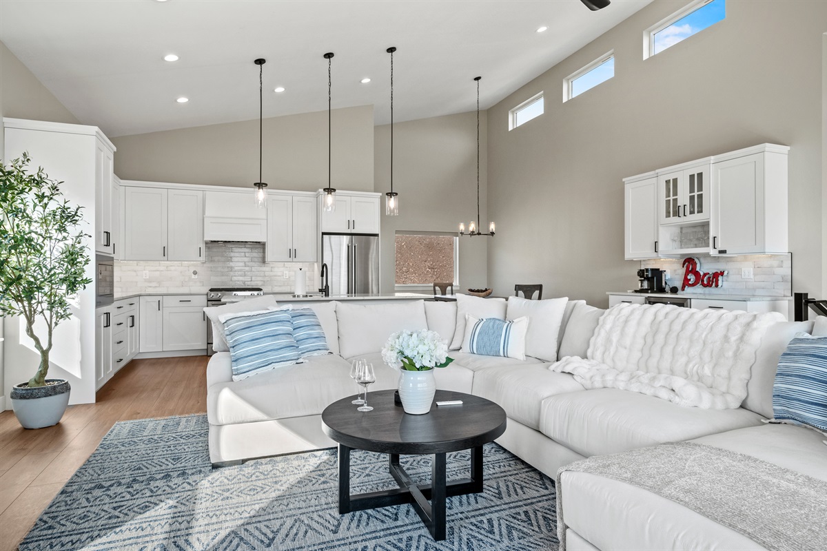 Open concept seating allows seamless conversations between family and friends