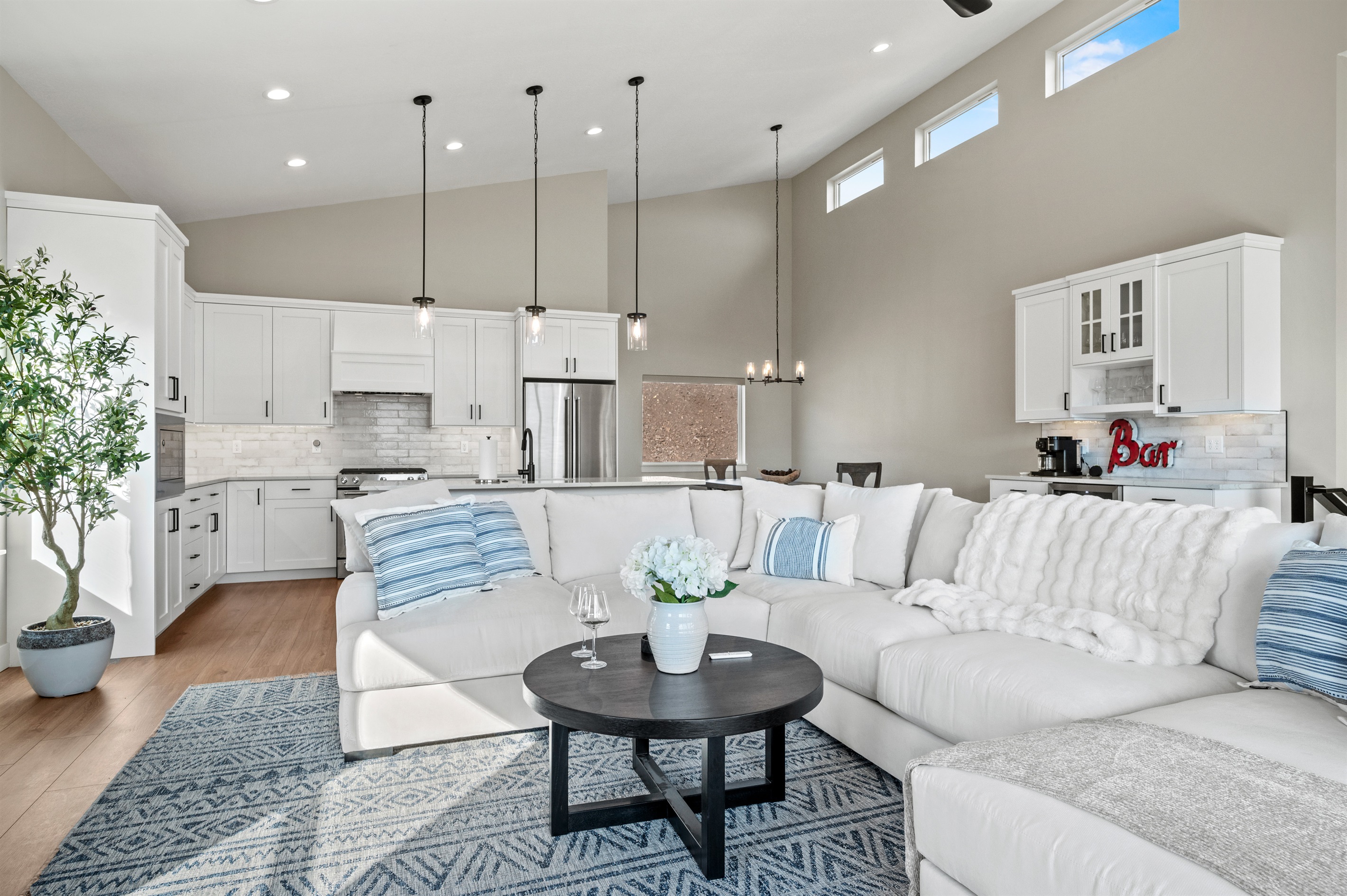 Open concept seating allows seamless conversations between family and friends
