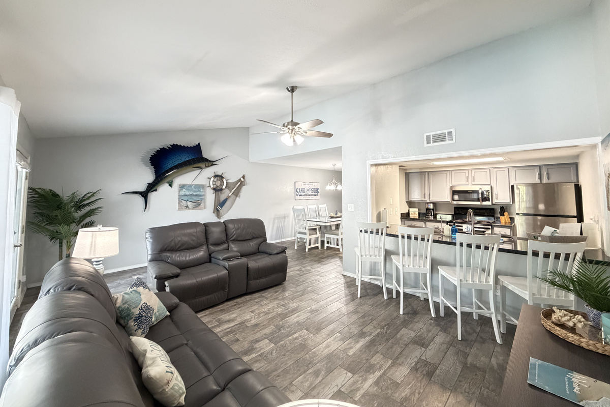 Living area and Bar/Kitchen Area