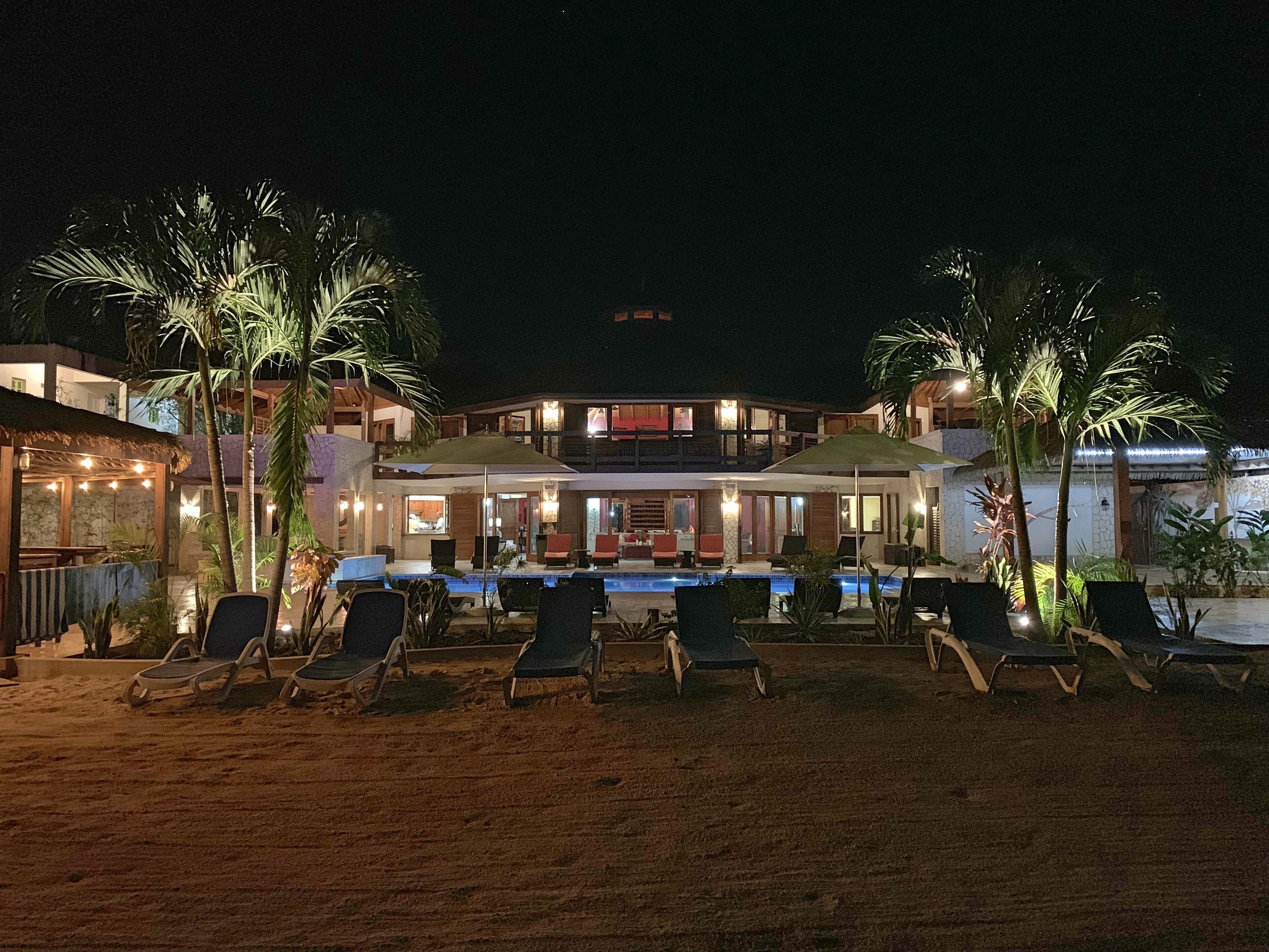 Night Shot: View of the Villa from the Beach