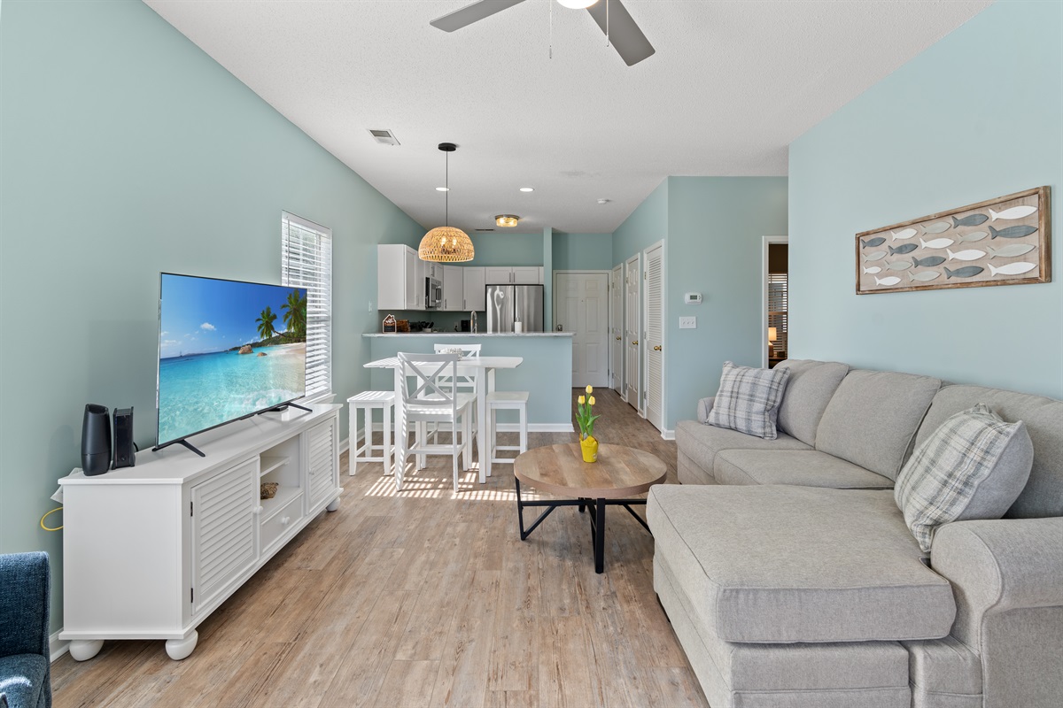 Large TV is open living room