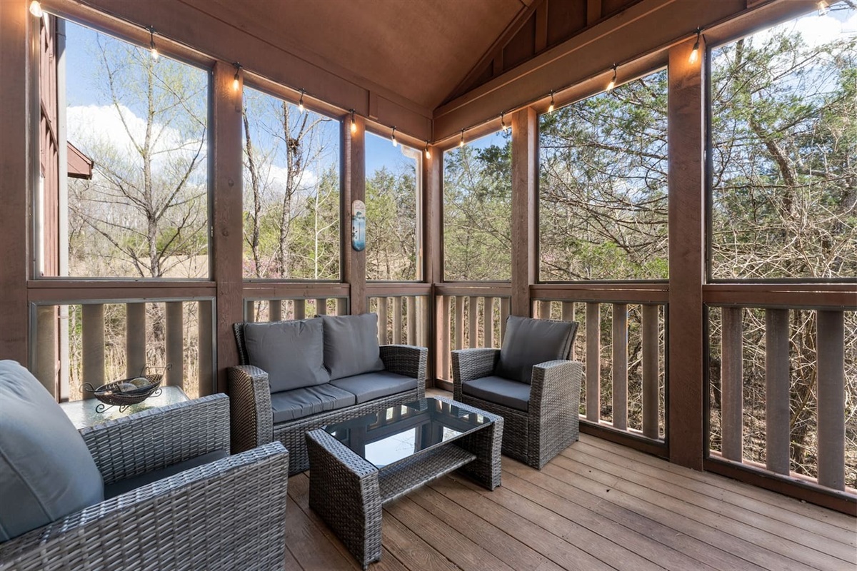 Coffee tastes better out here. Start a crisp fall morning surrounded by the Ozark woods or unwind on the screened porch after a full day in Branson.