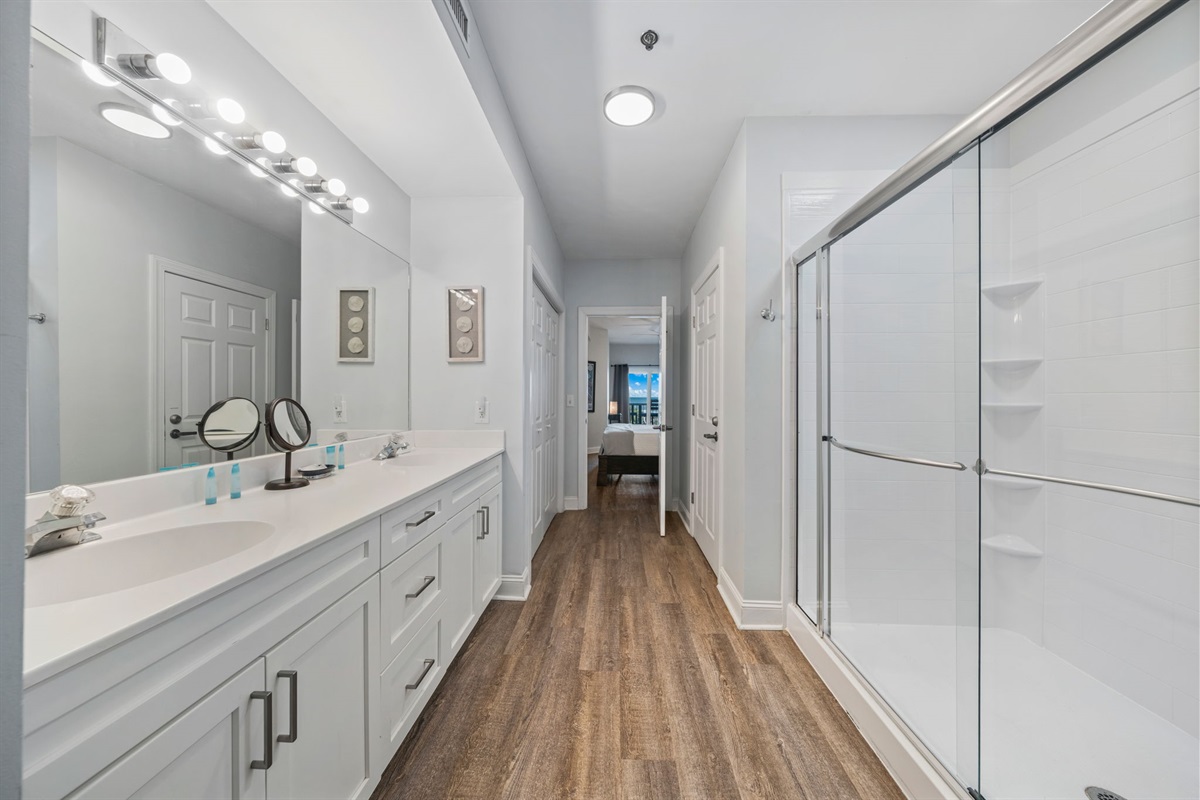 Primary Suite Bathroom 1 | Starfish | Oceanview 101 | 1116 Ocean Blvd, Isle of Palms, SC | IOP Escapes