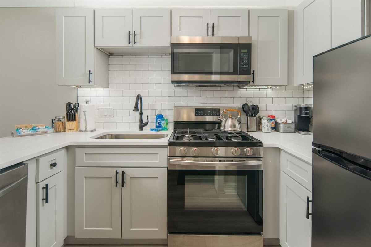 Unit 2: Kitchen with new stainless steel appliances