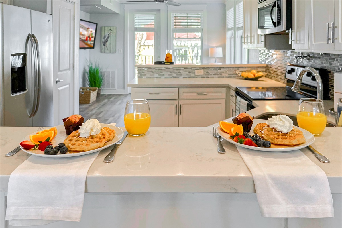 Each kitchen island bar has two additional seats.