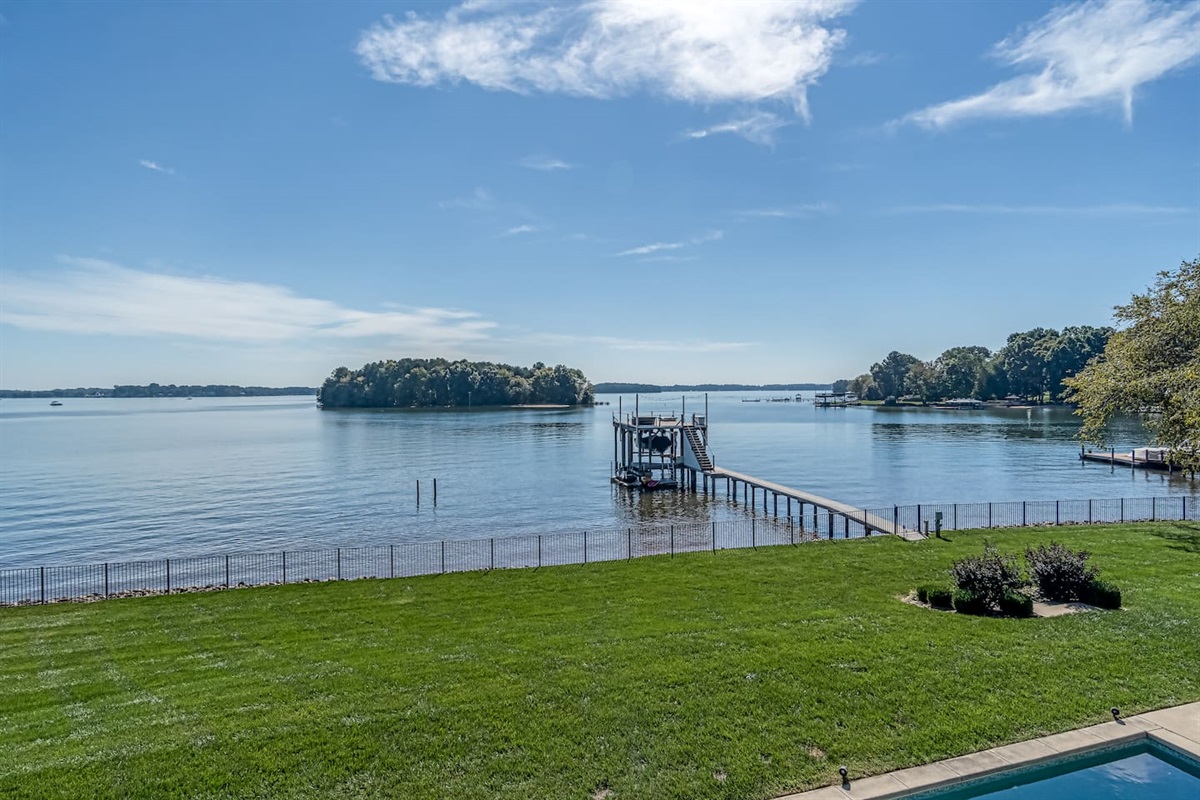 View of Lake Norman and island out front from second floor balcony.