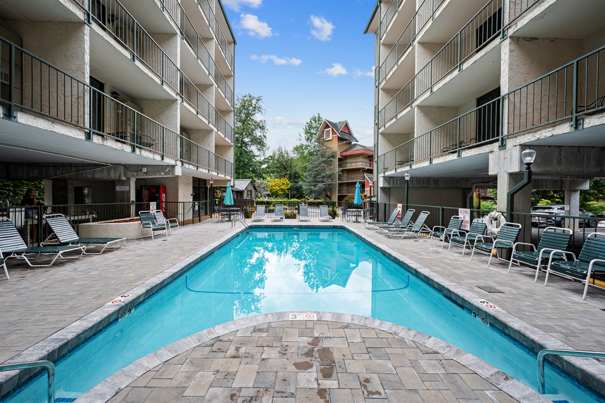 Enjoy a refreshing swim with beautiful resort views