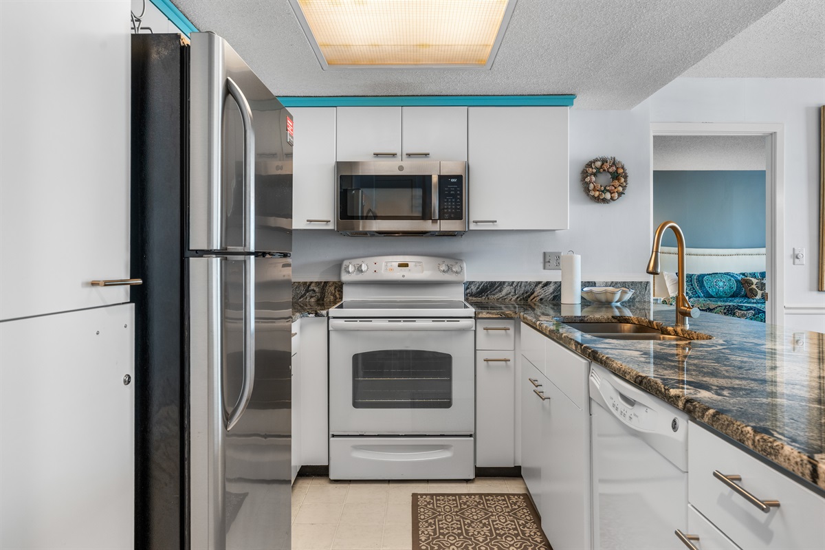 Well stocked Kitchen, all the comforts of home except at the BEACH!
