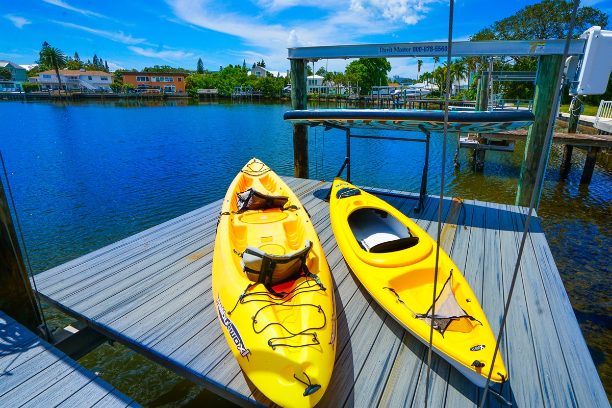 Single and tandem kayak and a paddleboard are a fun way to go dolphin spotting.