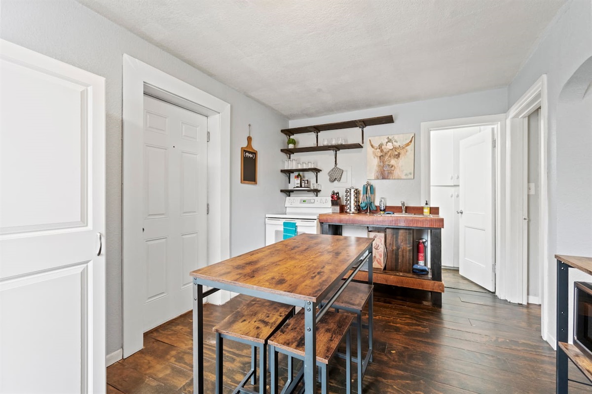 Rustic dining area with open kitchen