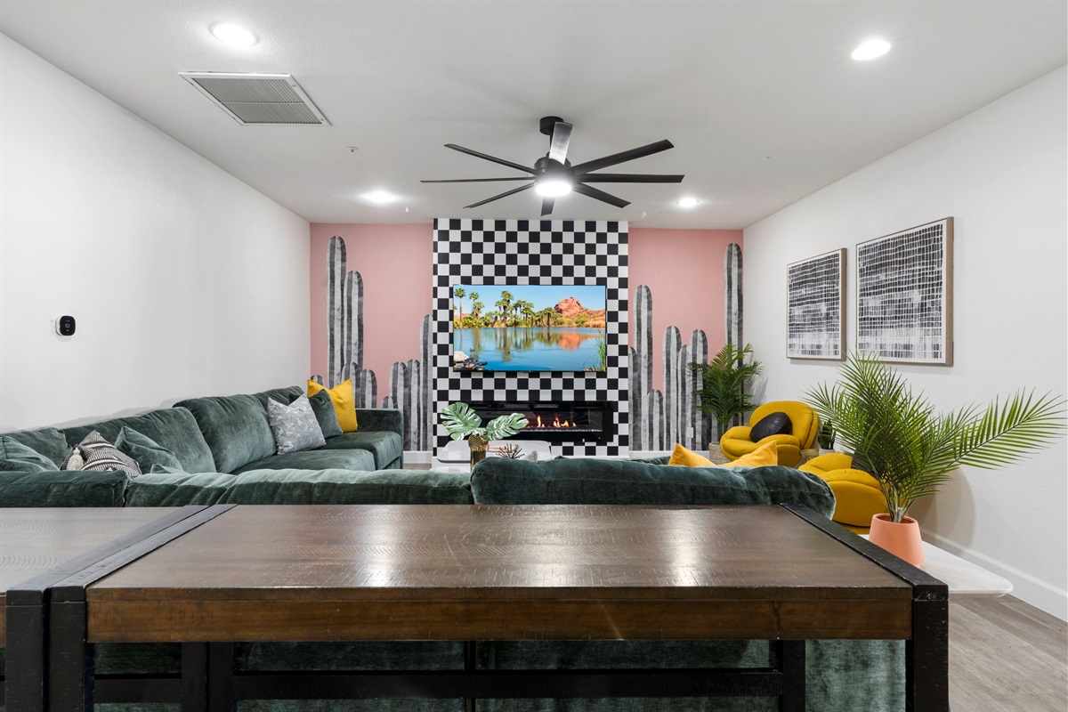 Bar seating behind the couch!