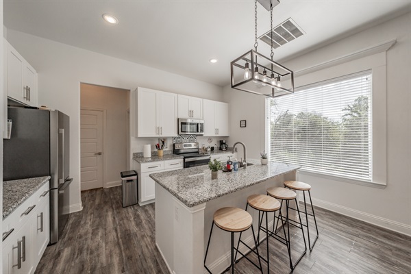 Kitchen with bar seating at the island 