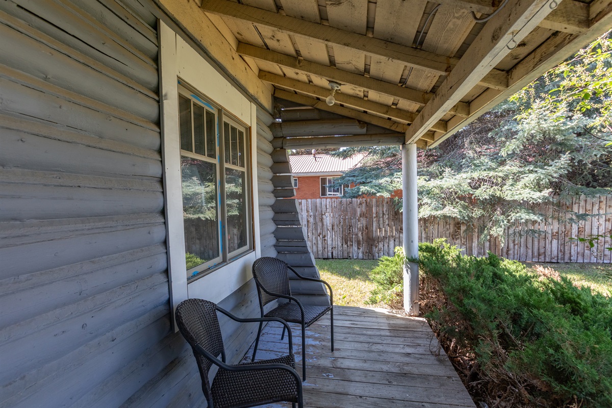 Cozy porch with views of downtown Driggs.