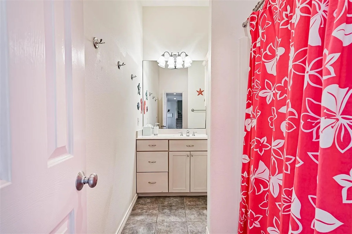 Hall bathroom for the bunk room and king bedroom