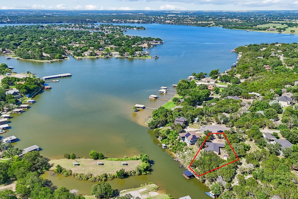 Aerial view of Happy Harbor Hideaway on Lake Granbury.