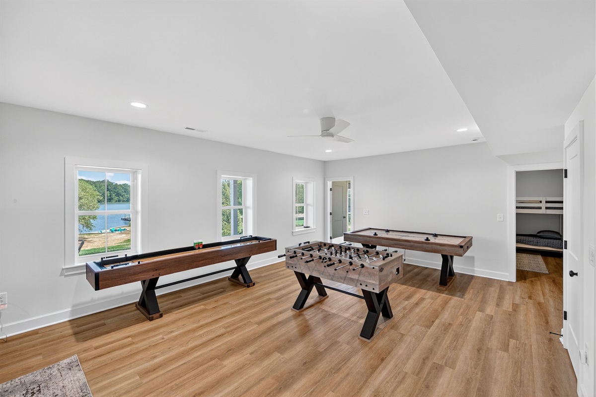 Rainy days = no problem. This built-in game zone keeps the crew entertained all day long.
