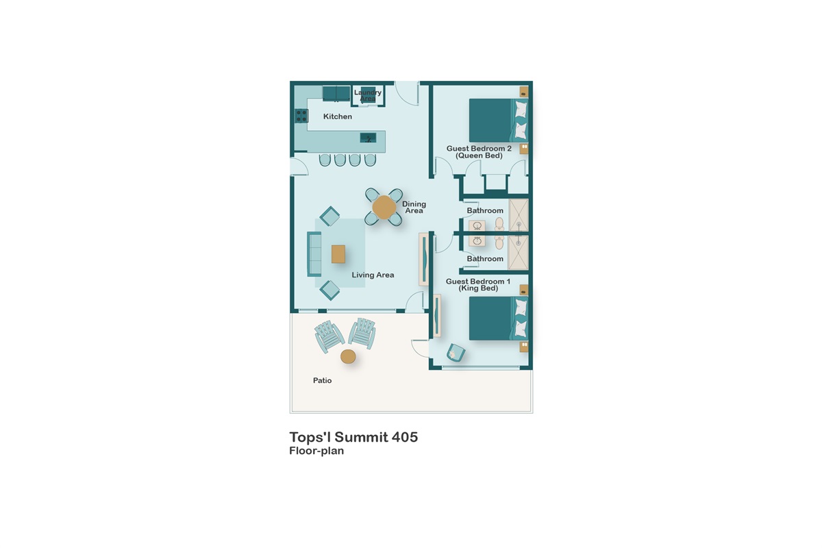 Floor plan for Tops'L Summit 405. Welcome to Tops'L Summit 405! This Spacious, Fully-Remodeled Condo features Stunning Interior Design and is close to the Resort's Private Beach and has access to 3 Pools and 2 Hot Tubs!