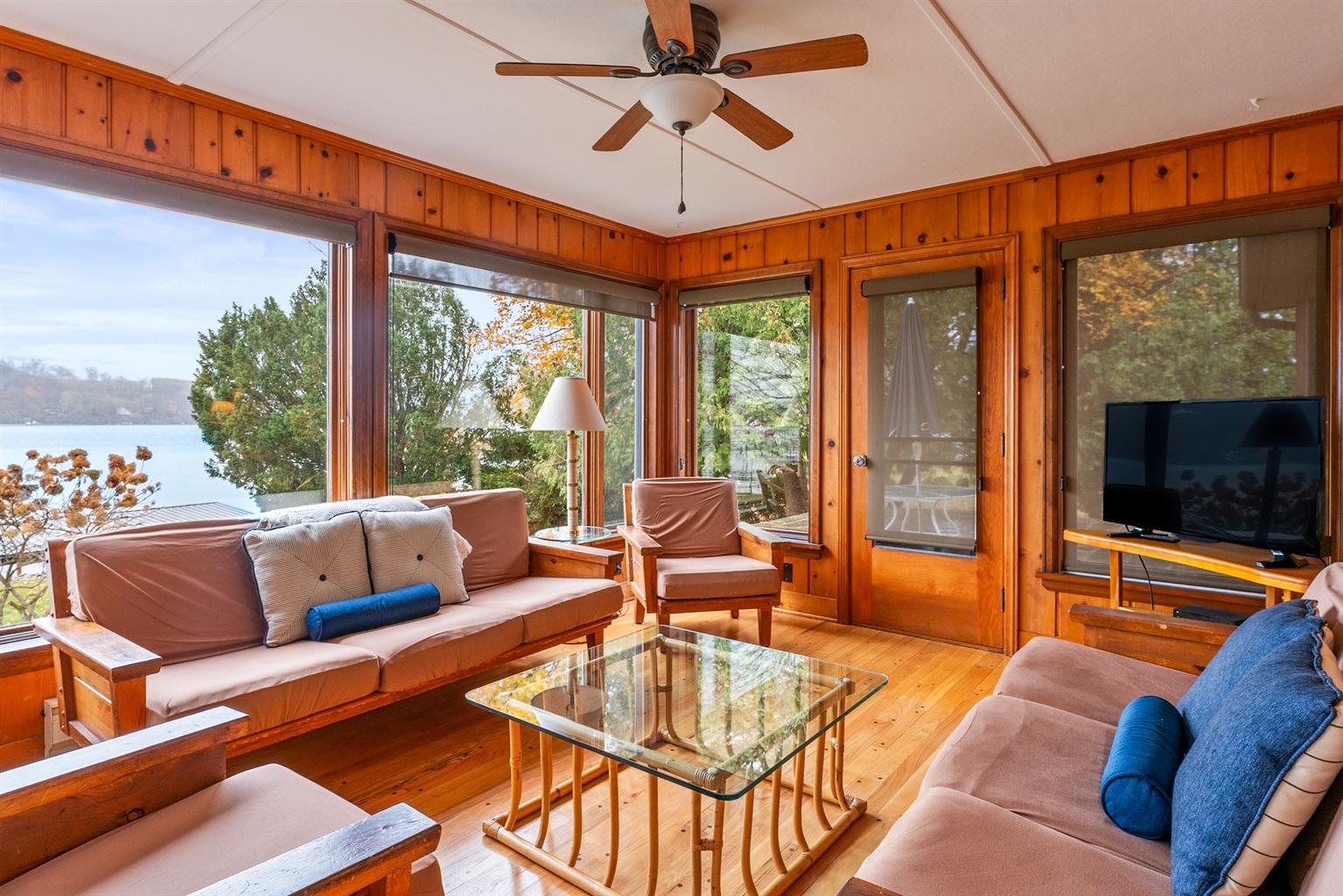 Cozy sun room for morning coffee or evening wine