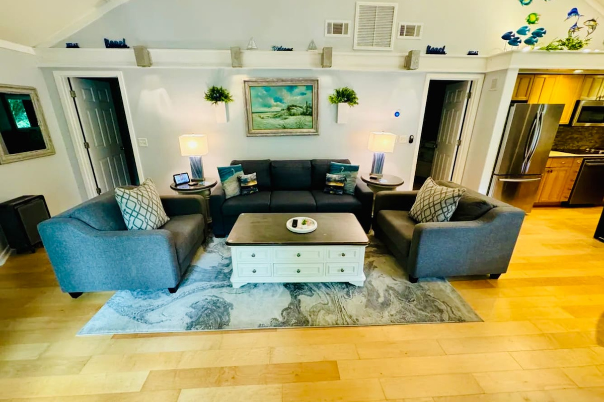 Living room with coastal art