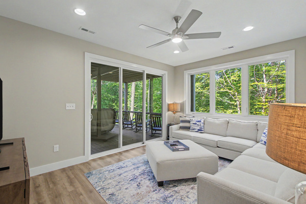 Lower level recreation room and deck access