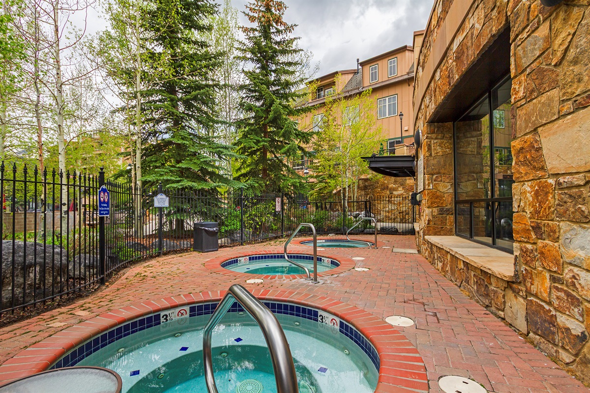 3 hot tubs outside fitness room