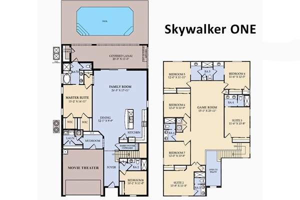 Floor Plan - Skywalker ONE (The following bedrooms and bathrooms are labeled per this plan.)