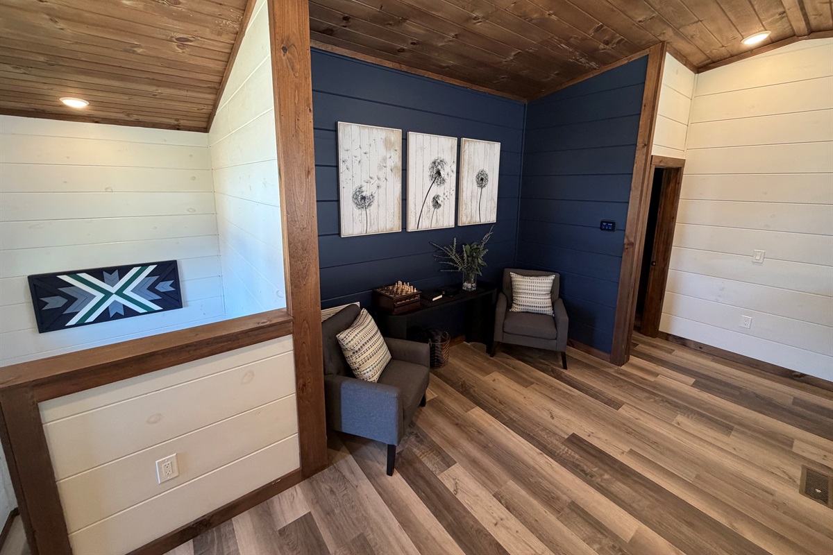 Loft area offers chess, checkers, tic-tac-toe