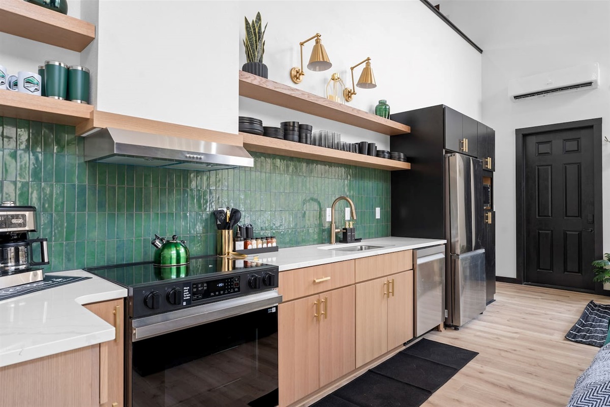 A fully stocked, design-forward kitchen for slow mornings or cozy nights in