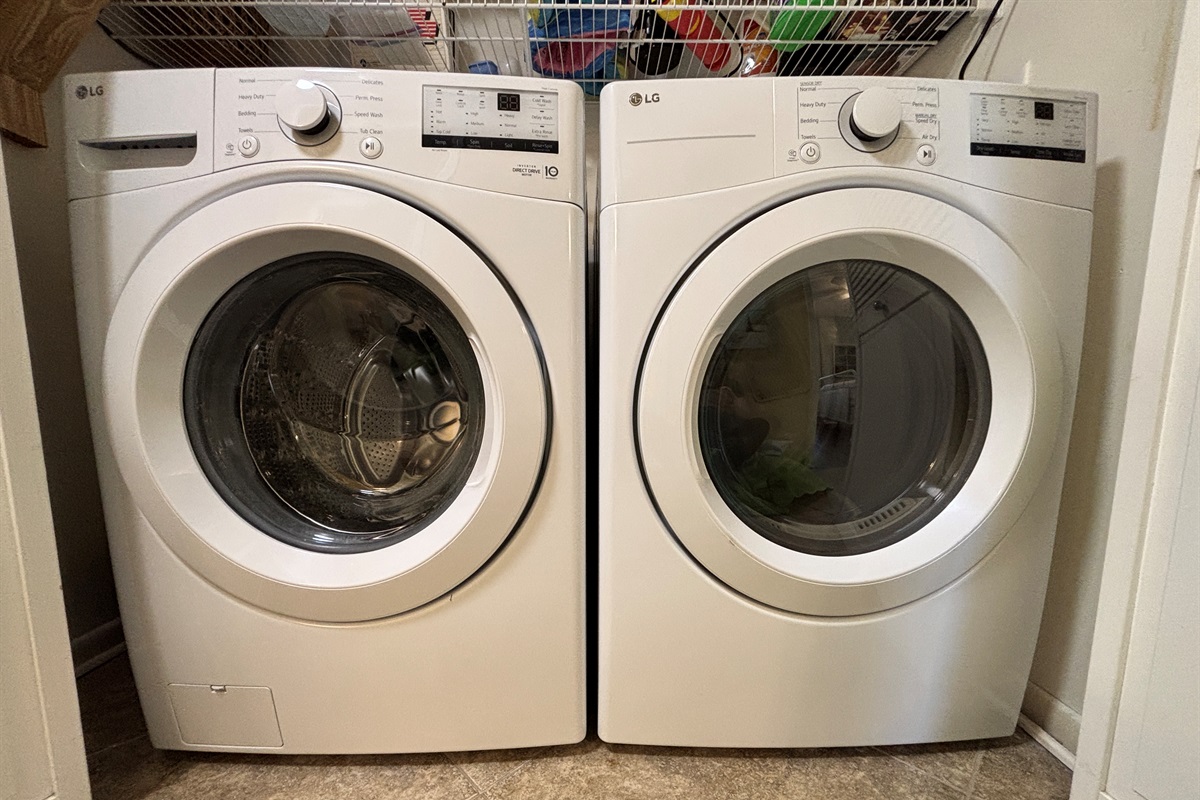 Full-sized washer and dryer - no need to pack sandy beachwear. Toss it in and take home clean clothes! *One load detergent provided only.*